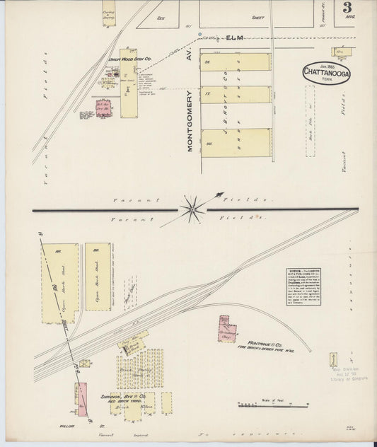 Sanborn Fire Insurance Map from Chattanooga, Hamilton County, Tennessee (1885), Sheet #0003 - Historic Sanborn Fire Insurance Map Print, vintage old map wall art, antique decor, genealogy gift, Tennessee Tennessee map