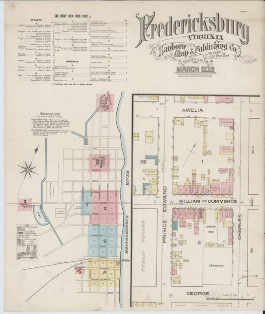 Sanborn Fire Insurance Map from Fredericksburg, Independent Cities, Virginia (1886), Sheet #0001 - Complete Map Set gallery image, historic Sanborn map, vintage wall art, Virginia Virginia