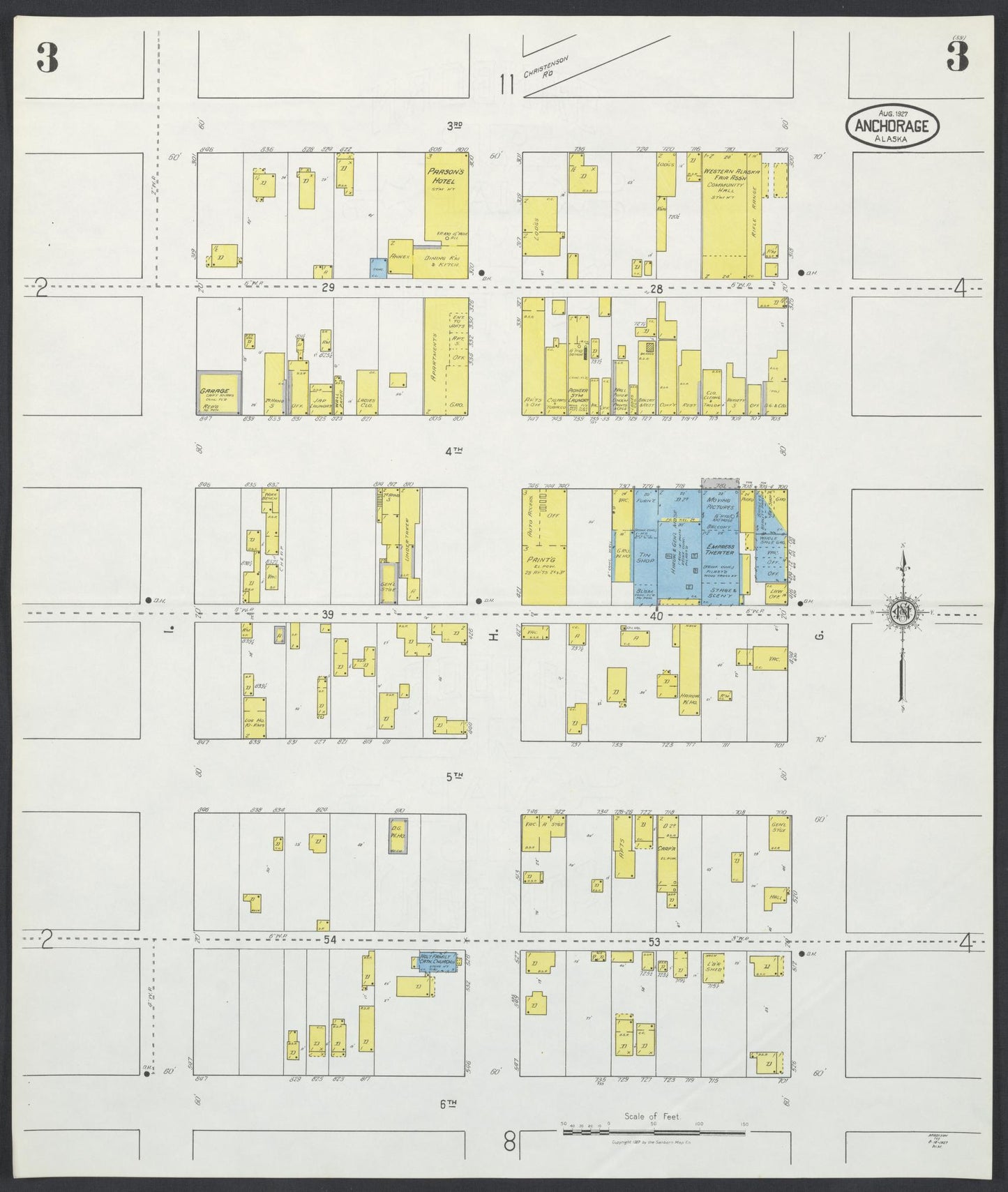 Sanborn Fire Insurance Map from Anchorage, Anchorage Census Division, Alaska (1927), Sheet #0003 - Historic Sanborn Fire Insurance Map Print, vintage old map wall art, antique decor, genealogy gift, Alaska Alaska map