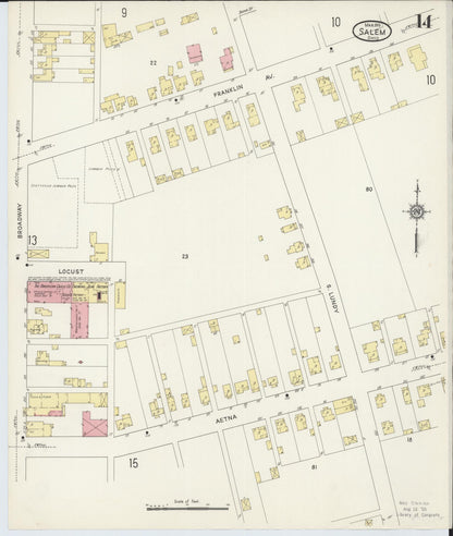 Sanborn Fire Insurance Map from Salem, Columbiana County, Ohio (1915), Sheet #0014 - Historic Sanborn Fire Insurance Map Print, vintage old map wall art, antique decor, genealogy gift, Ohio Ohio map