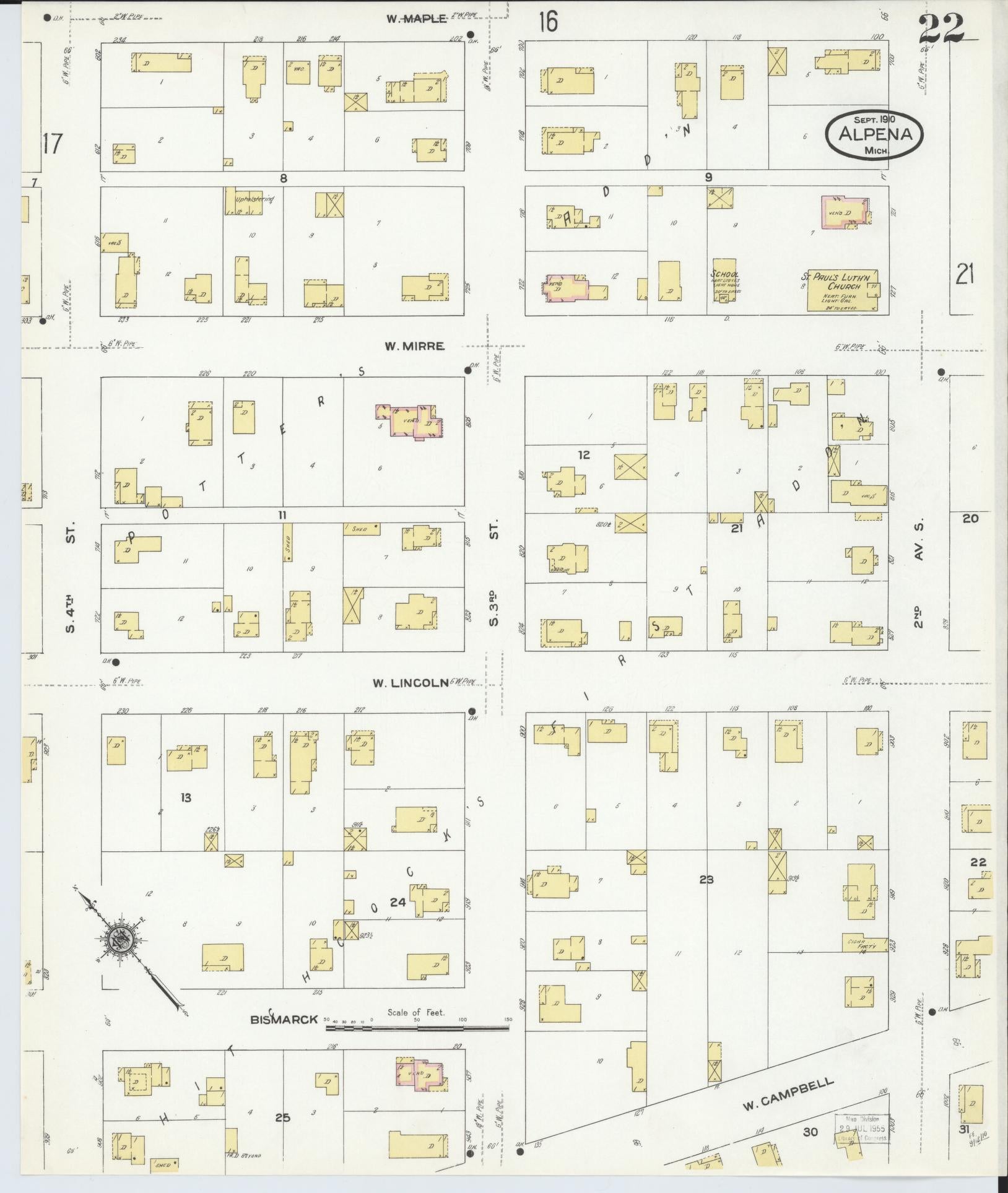 Sanborn Fire Insurance Map from Alpena, Alpena County, Michigan (1910), Sheet #0022 - Historic Sanborn Fire Insurance Map Print, vintage old map wall art, antique decor, genealogy gift, Michigan Michigan map