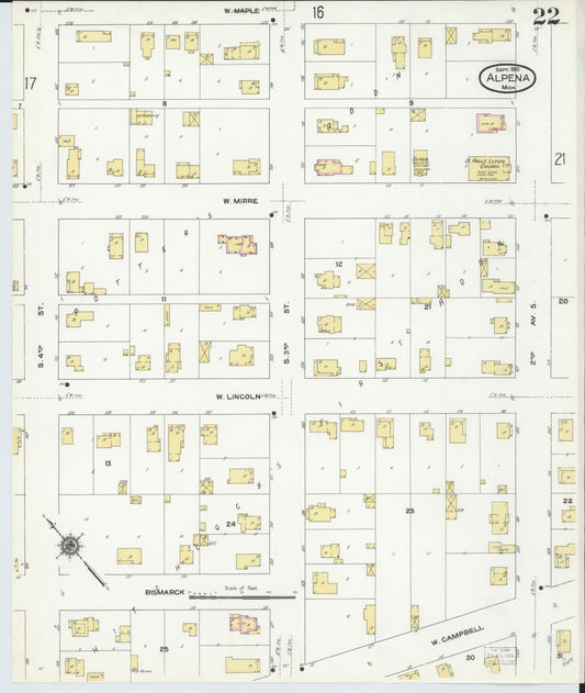 Sanborn Fire Insurance Map from Alpena, Alpena County, Michigan (1910), Sheet #0022 - Historic Sanborn Fire Insurance Map Print, vintage old map wall art, antique decor, genealogy gift, Michigan Michigan map