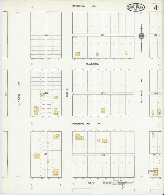 Sanborn Fire Insurance Map from Iowa Park, Wichita County, Texas (1921), Sheet #0004 - Historic Sanborn Fire Insurance Map Print, vintage old map wall art, antique decor, genealogy gift, Texas Texas map