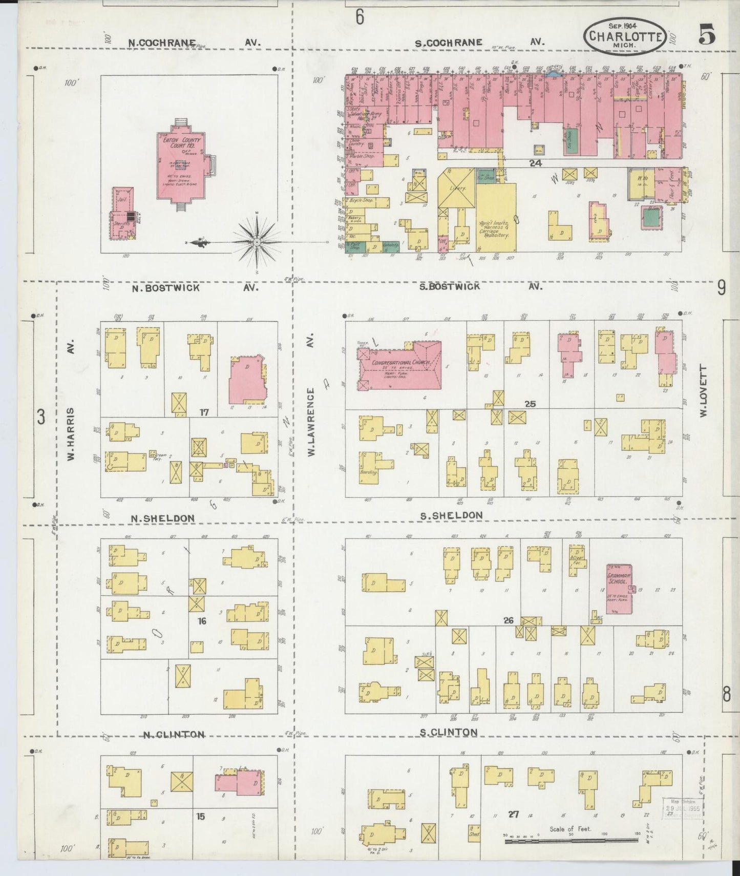 Sanborn Fire Insurance Map from Charlotte, Eaton County, Michigan (1904), Sheet #0005 - Complete Map Set gallery image, historic Sanborn map, vintage wall art, Michigan Michigan