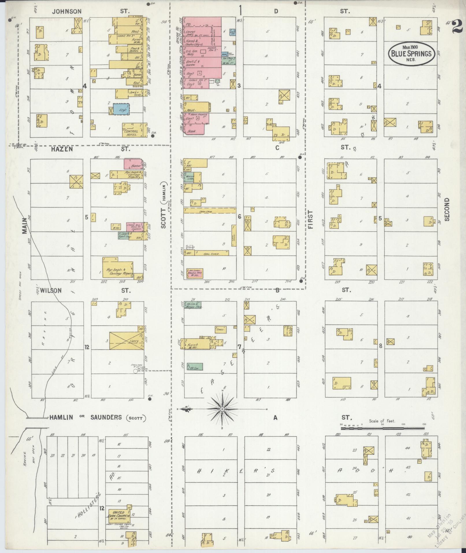 Sanborn Fire Insurance Map from Blue Springs, Gage County, Nebraska (1900), Sheet #0002 - Historic Sanborn Fire Insurance Map Print, vintage old map wall art, antique decor, genealogy gift, Nebraska Nebraska map