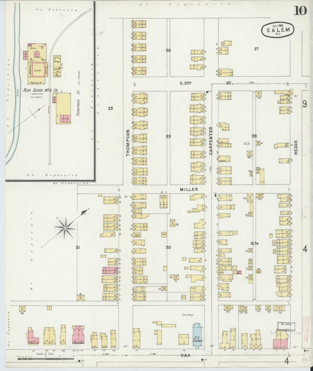 Sanborn Fire Insurance Map from Salem, Salem County, New Jersey (1896), Sheet #0010 - Historic Sanborn Fire Insurance Map Print, vintage old map wall art, antique decor, genealogy gift, New Jersey New Jersey map