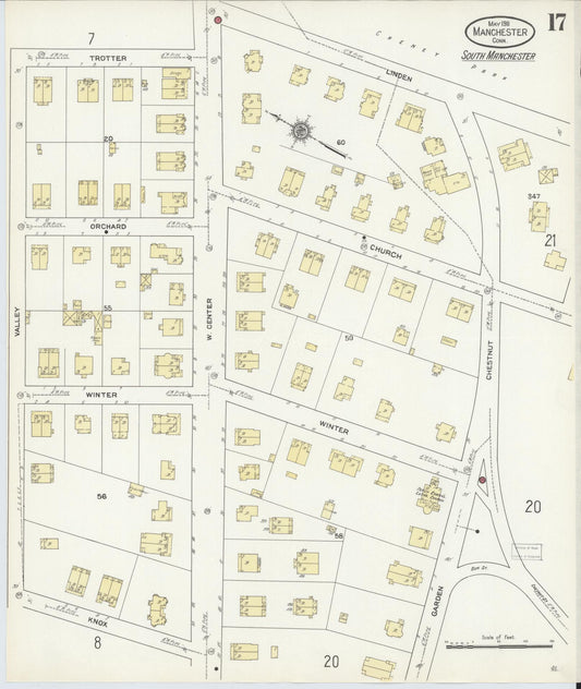 Sanborn Fire Insurance Map from Manchester, Hartford County, Connecticut (1911), Sheet #0017 - Historic Sanborn Fire Insurance Map Print, vintage old map wall art, antique decor, genealogy gift, Connecticut Connecticut map