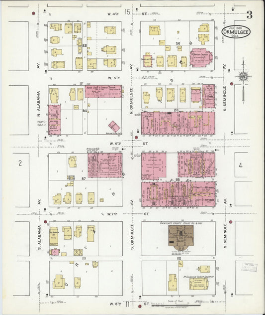 Sanborn Fire Insurance Map from Okmulgee, Okmulgee County, Oklahoma (1920), Sheet #0003 - Historic Sanborn Fire Insurance Map Print, vintage old map wall art, antique decor, genealogy gift, Oklahoma Oklahoma map
