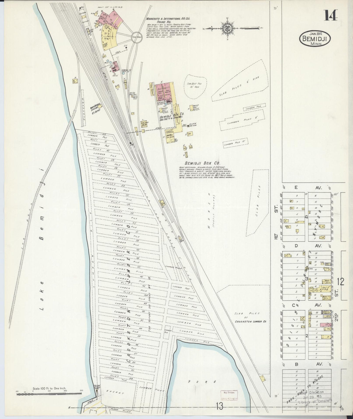 Sanborn Fire Insurance Map from Bemidji, Beltrami County, Minnesota (1914), Sheet #0014 - Historic Sanborn Fire Insurance Map Print, vintage old map wall art, antique decor, genealogy gift, Minnesota Minnesota map