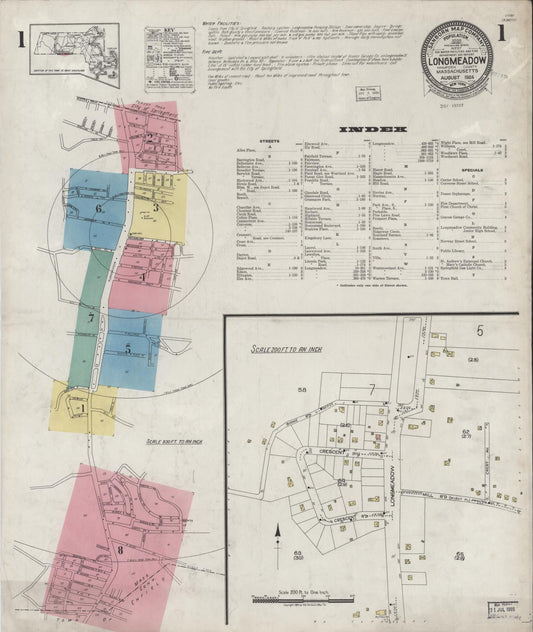 Sanborn Fire Insurance Map from Longmeadow, Hampden County, Massachusetts (1924), Sheet #0001 - Historic Sanborn Fire Insurance Map Print, vintage old map wall art, antique decor, genealogy gift, Massachusetts Massachusetts map