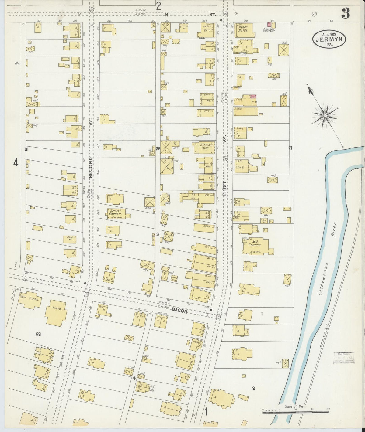 Sanborn Fire Insurance Map from Jermyn, Lackawanna County, Pennsylvania (1903), Sheet #0003 - Complete Map Set gallery image, historic Sanborn map, vintage wall art, Pennsylvania Pennsylvania