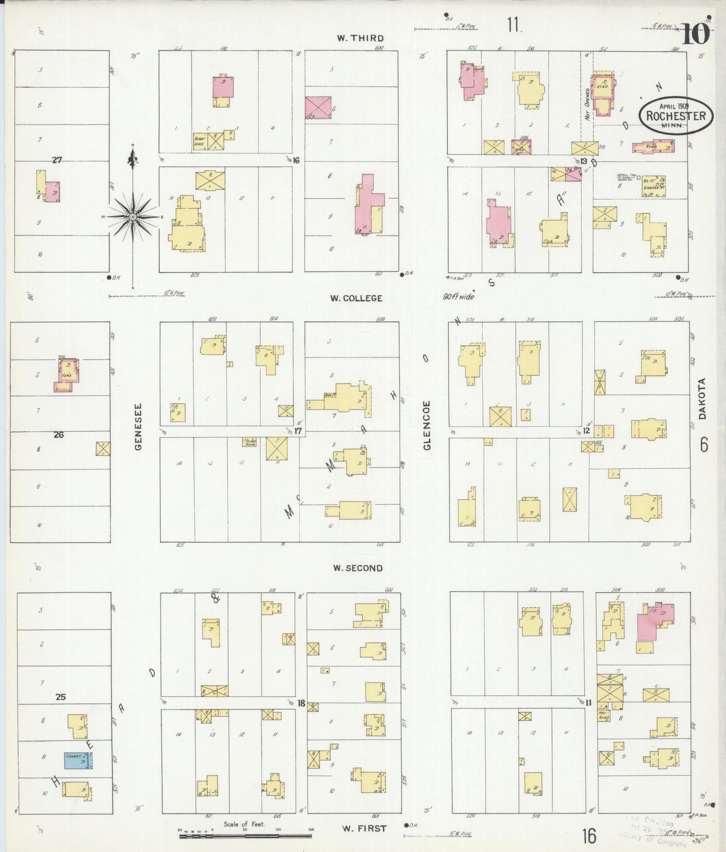 Sanborn Fire Insurance Map from Rochester, Olmsted County, Minnesota (1909), Sheet #0010 - Historic Sanborn Fire Insurance Map Print, vintage old map wall art, antique decor, genealogy gift, Minnesota Minnesota map
