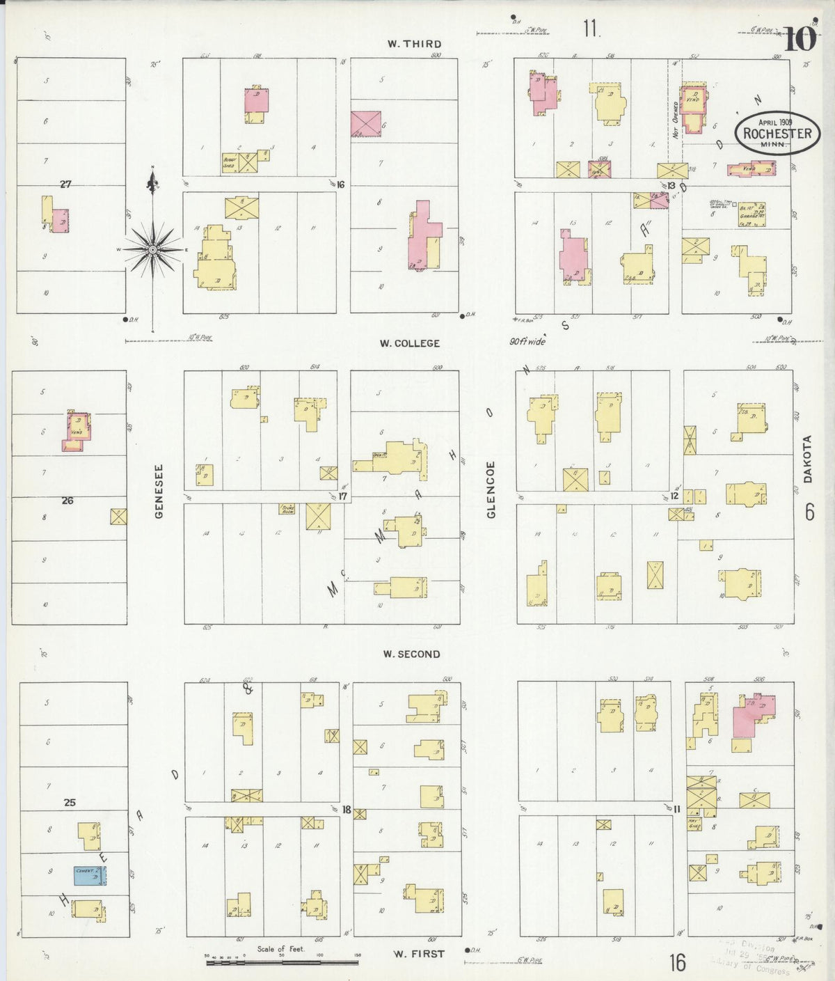 Sanborn Fire Insurance Map from Rochester, Olmsted County, Minnesota (1909), Sheet #0010 - Historic Sanborn Fire Insurance Map Print, vintage old map wall art, antique decor, genealogy gift, Minnesota Minnesota map