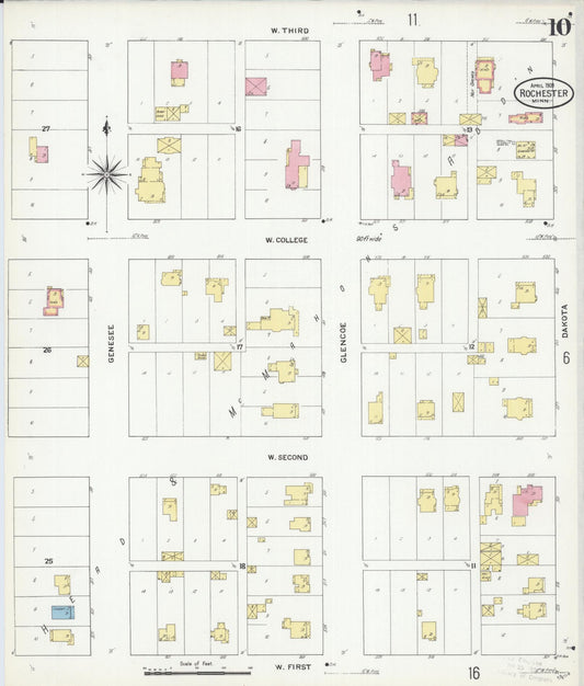 Sanborn Fire Insurance Map from Rochester, Olmsted County, Minnesota (1909), Sheet #0010 - Historic Sanborn Fire Insurance Map Print, vintage old map wall art, antique decor, genealogy gift, Minnesota Minnesota map