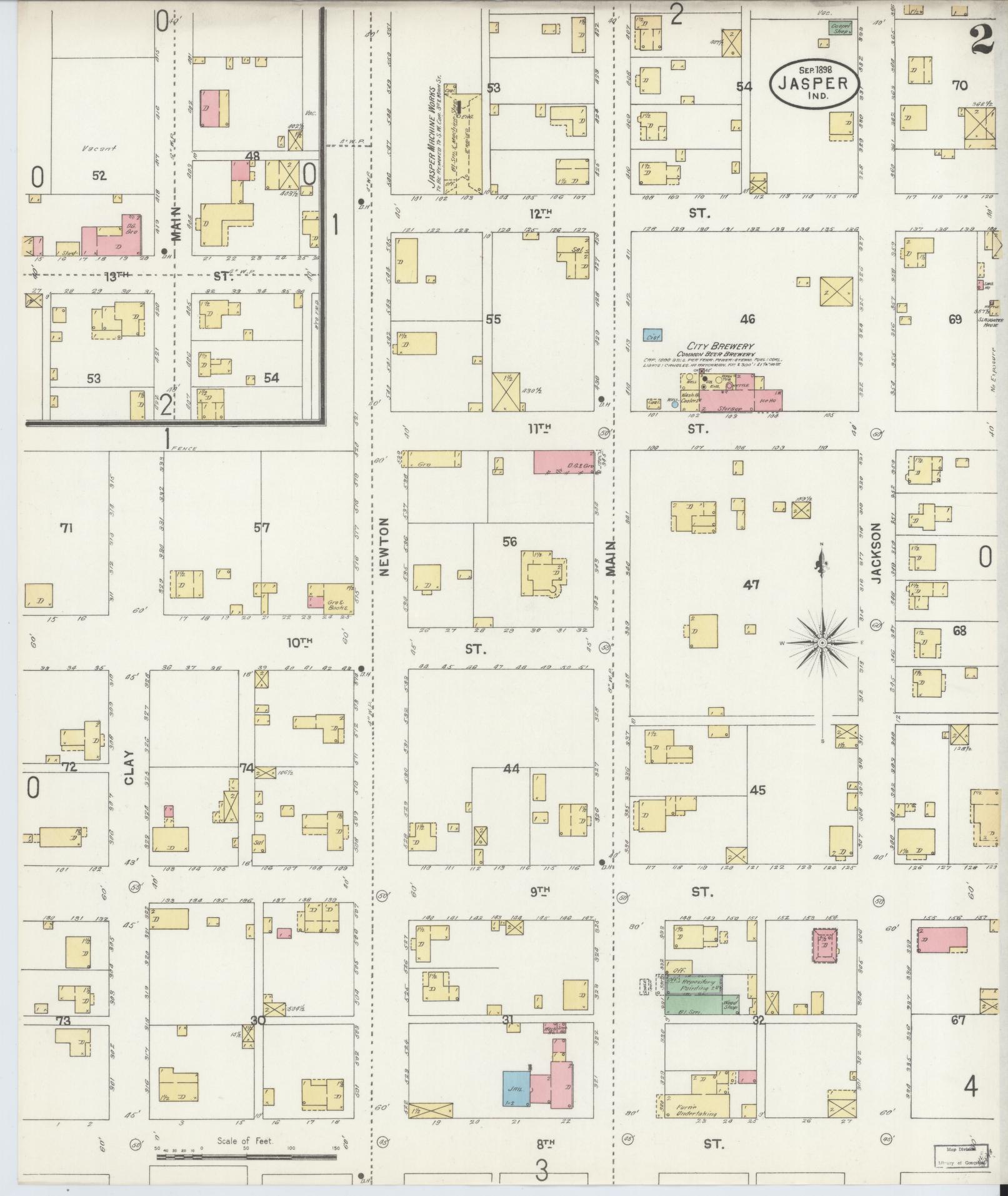 Sanborn Fire Insurance Map from Jasper, Dubois County, Indiana (1898), Sheet #0002 - Complete Map Set gallery image, historic Sanborn map, vintage wall art, Indiana Indiana