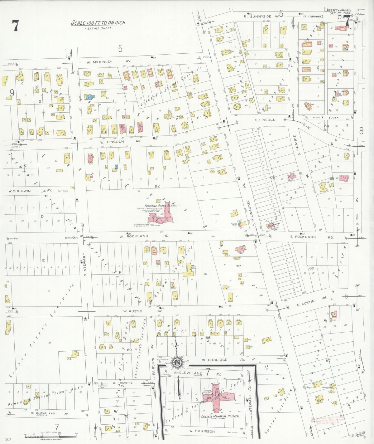 Sanborn Fire Insurance Map from Libertyville, Lake County, Illinois (1933), Sheet #0007 - Complete Map Set gallery image, historic Sanborn map, vintage wall art, Illinois Illinois
