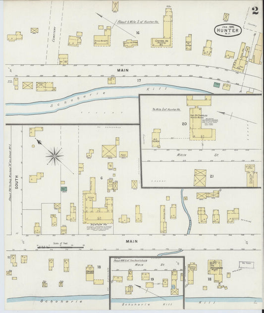 Sanborn Fire Insurance Map from Hunter, Greene County, New York (1895), Sheet #0002 - Historic Sanborn Fire Insurance Map Print, vintage old map wall art, antique decor, genealogy gift, New York New York map