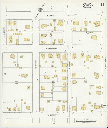 Sanborn Fire Insurance Map from Ennis, Ellis County, Texas (1920), Sheet #0011 - Complete Map Set gallery image, historic Sanborn map, vintage wall art, Texas Texas