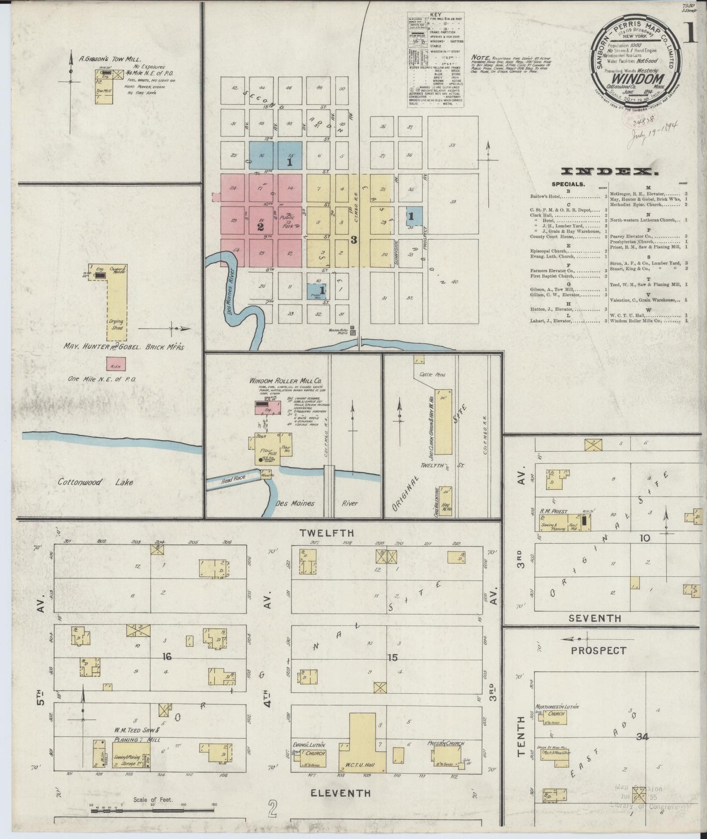 Sanborn Fire Insurance Map from Windom, Cottonwood County, Minnesota (1894), Sheet #0001 - Complete Map Set gallery image, historic Sanborn map, vintage wall art, Minnesota Minnesota