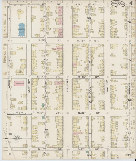 Sanborn Fire Insurance Map from Ashland, Schuylkill County, Pennsylvania (1885), Sheet #0004 - Historic Sanborn Fire Insurance Map Print, vintage old map wall art, antique decor, genealogy gift, Pennsylvania Pennsylvania map