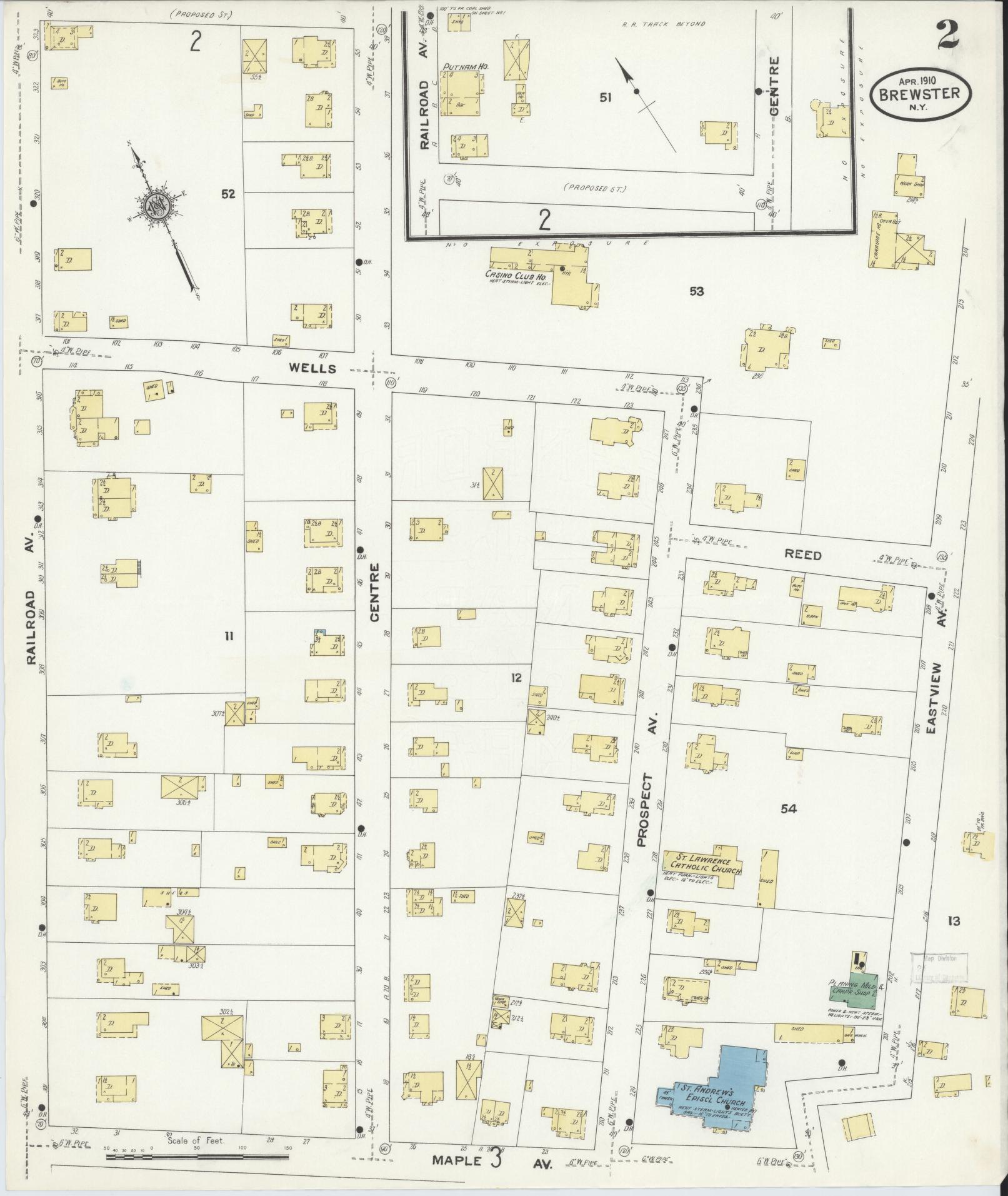 Sanborn Fire Insurance Map from Brewster, Putnam County, New York (1910), Sheet #0002 - Complete Map Set gallery image, historic Sanborn map, vintage wall art, New York New York