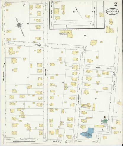 Sanborn Fire Insurance Map from Brewster, Putnam County, New York (1910), Sheet #0002 - Complete Map Set gallery image, historic Sanborn map, vintage wall art, New York New York