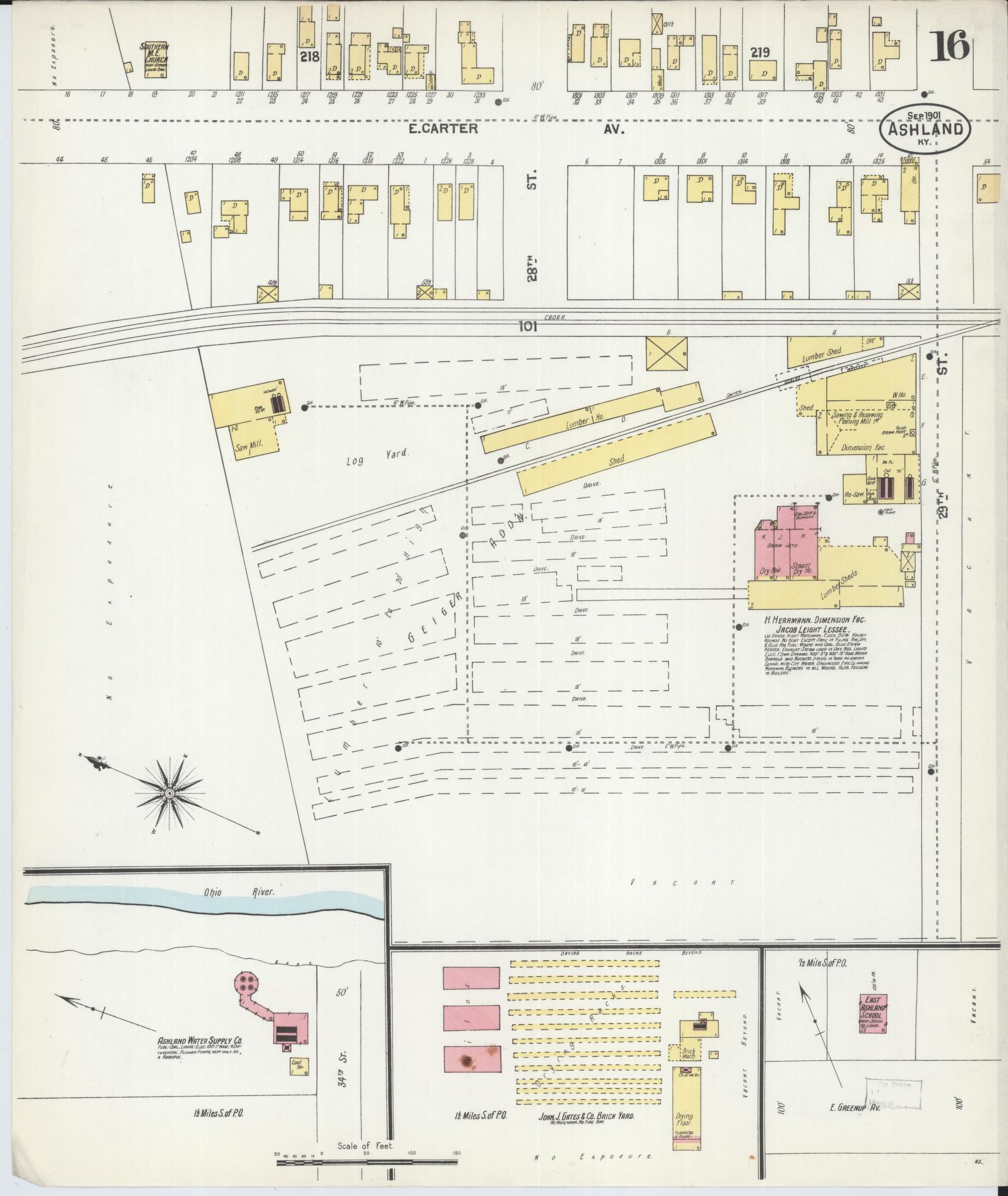 Sanborn Fire Insurance Map from Ashland, Boyd County, Kentucky (1901), Sheet #0016 - Historic Sanborn Fire Insurance Map Print, vintage old map wall art, antique decor, genealogy gift, Kentucky Kentucky map