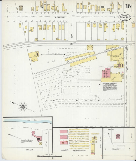 Sanborn Fire Insurance Map from Ashland, Boyd County, Kentucky (1901), Sheet #0016 - Historic Sanborn Fire Insurance Map Print, vintage old map wall art, antique decor, genealogy gift, Kentucky Kentucky map