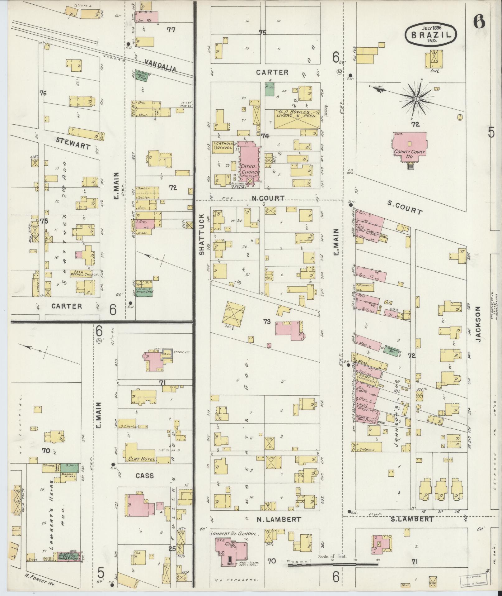Sanborn Fire Insurance Map from Brazil, Clay County, Indiana (1896), Sheet #0006 - Complete Map Set gallery image, historic Sanborn map, vintage wall art, Indiana Indiana