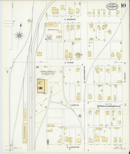Sanborn Fire Insurance Map from Sherman, Grayson County, Texas (1908), Sheet #0010 - Complete Map Set gallery image, historic Sanborn map, vintage wall art, Texas Texas