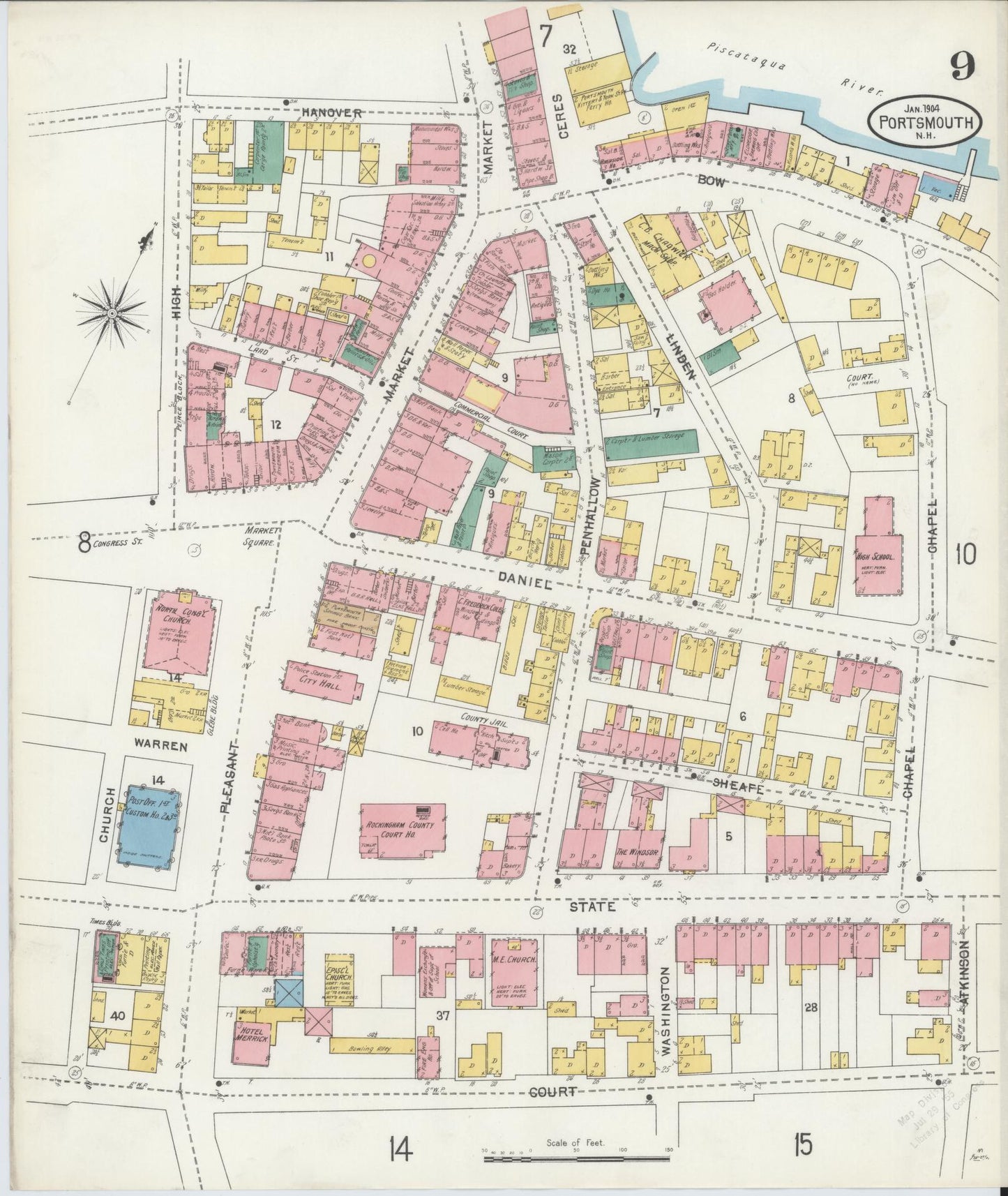 Sanborn Fire Insurance Map from Portsmouth, Rockingham County, New Hampshire (1904), Sheet #0009 - Complete Map Set gallery image, historic Sanborn map, vintage wall art, New Hampshire New Hampshire