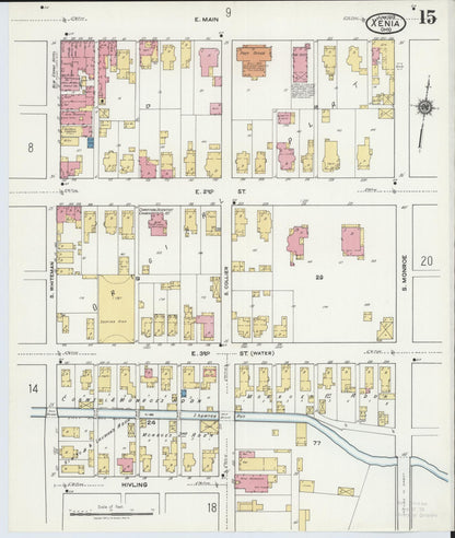 Sanborn Fire Insurance Map from Xenia, Greene County, Ohio (1919), Sheet #0015 - Historic Sanborn Fire Insurance Map Print, vintage old map wall art, antique decor, genealogy gift, Ohio Ohio map