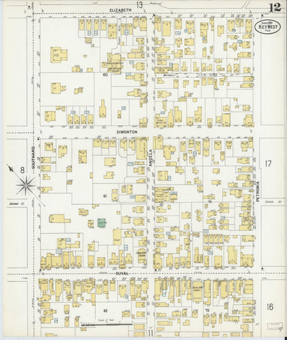Sanborn Fire Insurance Map from Key West, Monroe County, Florida (1899), Sheet #0012 - Historic Sanborn Fire Insurance Map Print, vintage old map wall art, antique decor, genealogy gift, Florida Florida map