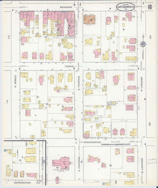 Sanborn Fire Insurance Map from Cape Girardeau, Cape Girardeau County, Missouri (1915), Sheet #0008 - Historic Sanborn Fire Insurance Map Print, vintage old map wall art, antique decor, genealogy gift, Missouri Missouri map