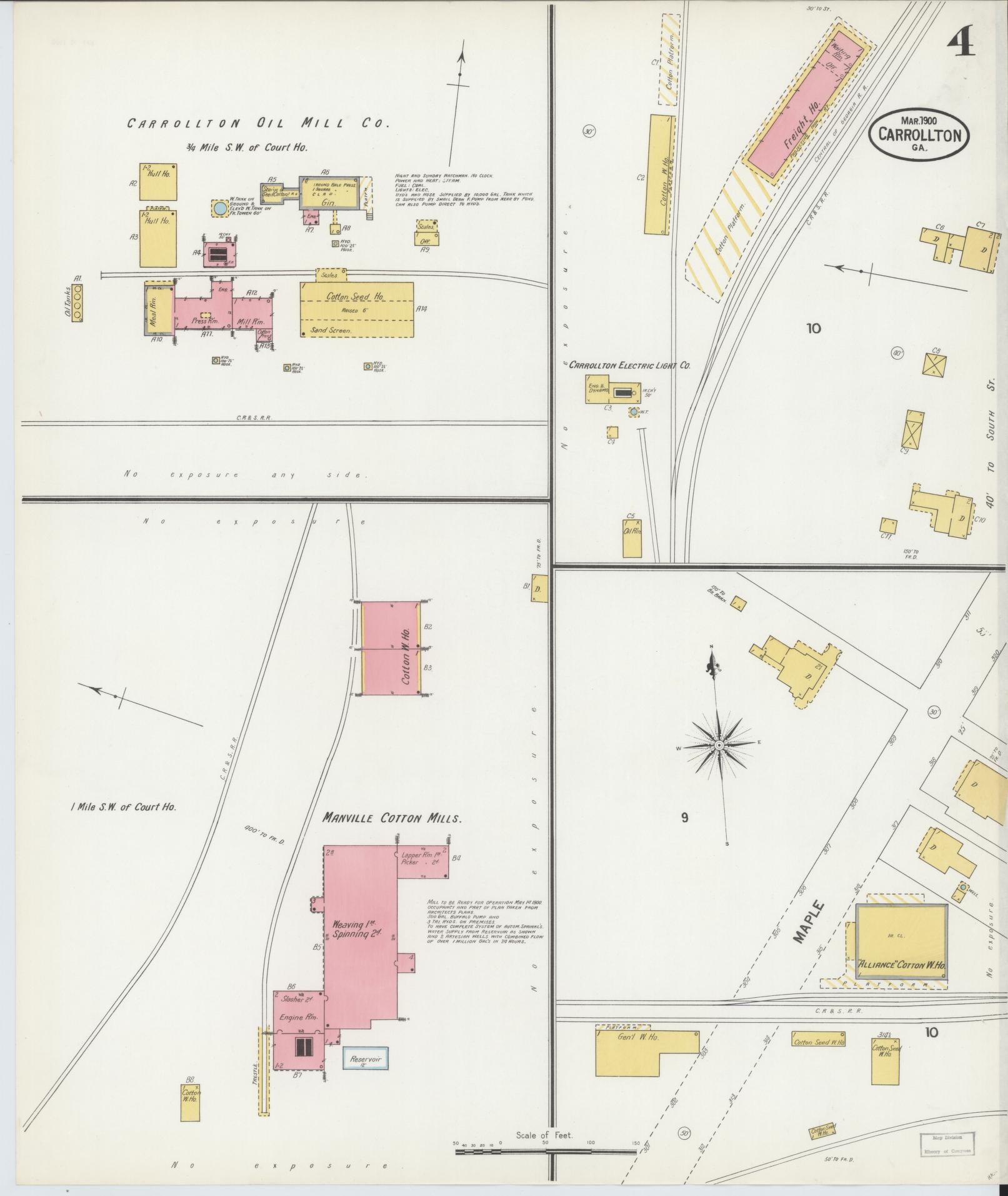 Sanborn Fire Insurance Map from Carrollton, Carroll County, Georgia (1900), Sheet #0004 - Complete Map Set gallery image, historic Sanborn map, vintage wall art, Georgia Georgia