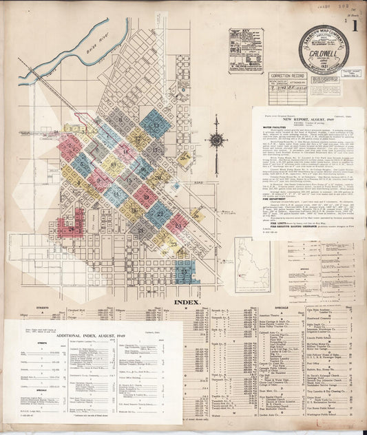 Sanborn Fire Insurance Map from Caldwell, Canyon County, Idaho (1949), Sheet #0001 - Historic Sanborn Fire Insurance Map Print, vintage old map wall art, antique decor, genealogy gift, Idaho Idaho map
