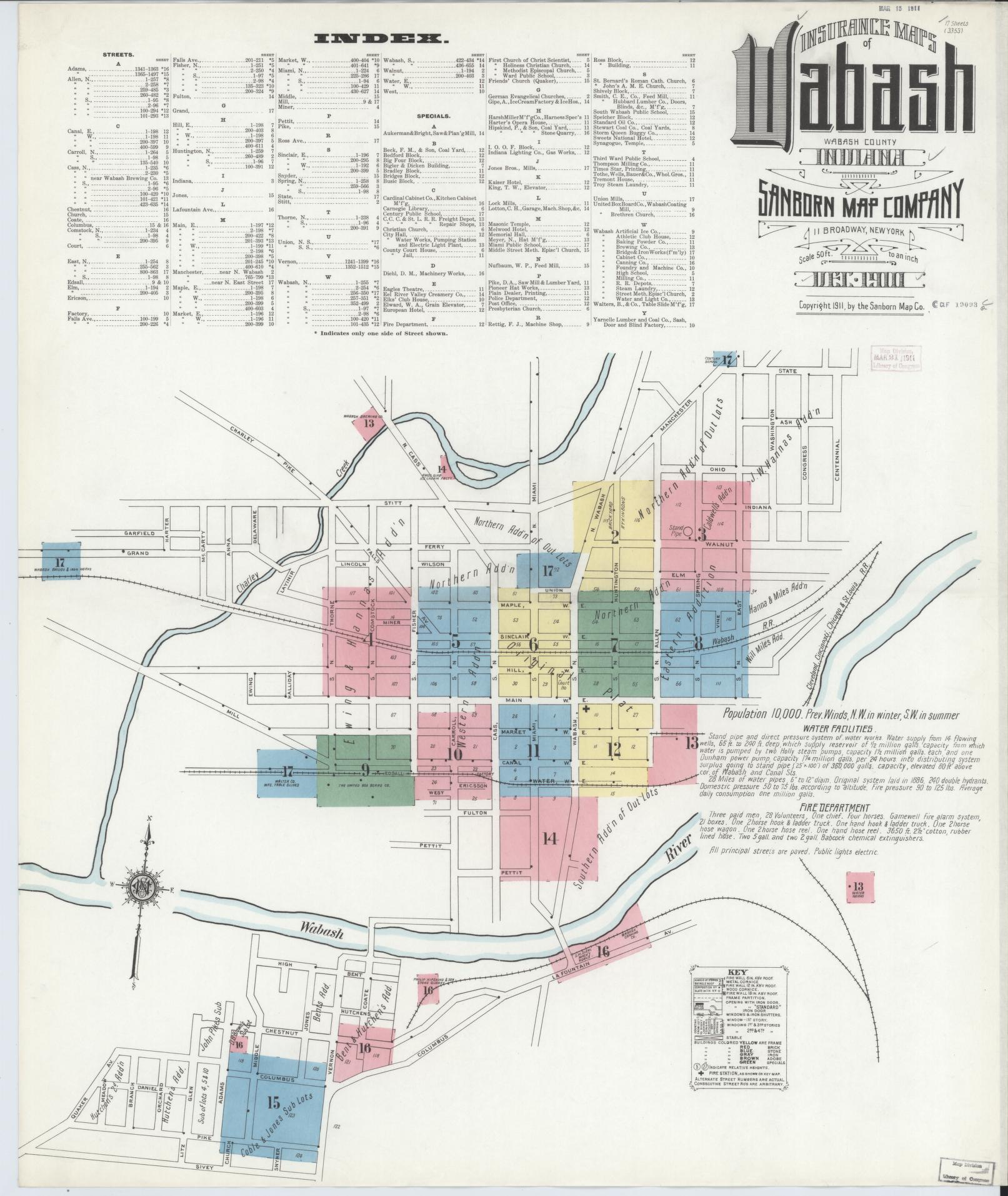 Sanborn Fire Insurance Map from Wabash, Wabash County, Indiana (1910), Sheet #0001 - Complete Map Set gallery image, historic Sanborn map, vintage wall art, Indiana Indiana