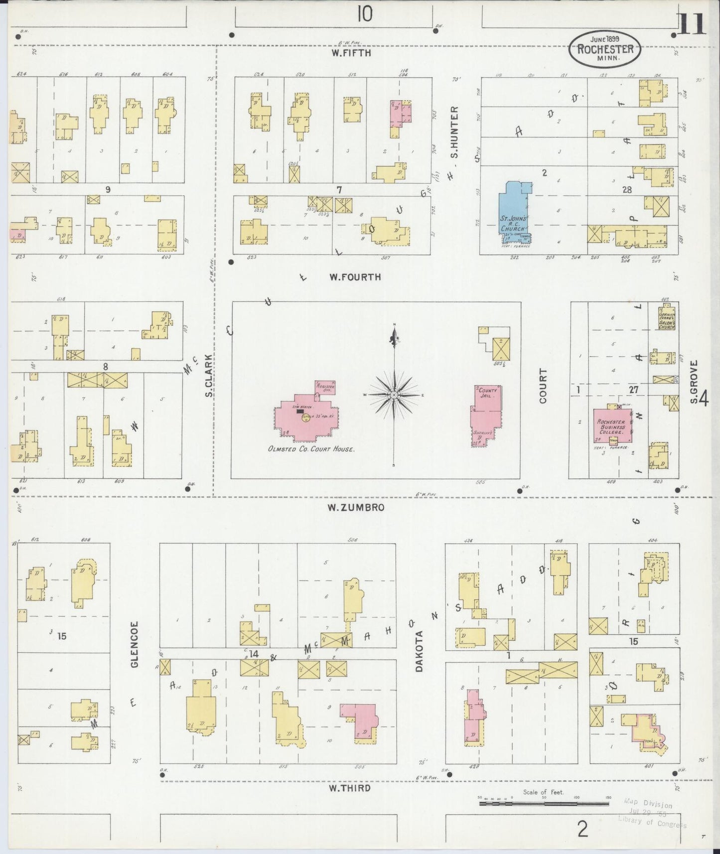 Sanborn Fire Insurance Map from Rochester, Olmsted County, Minnesota (1899), Sheet #0011 - Complete Map Set gallery image, historic Sanborn map, vintage wall art, Minnesota Minnesota