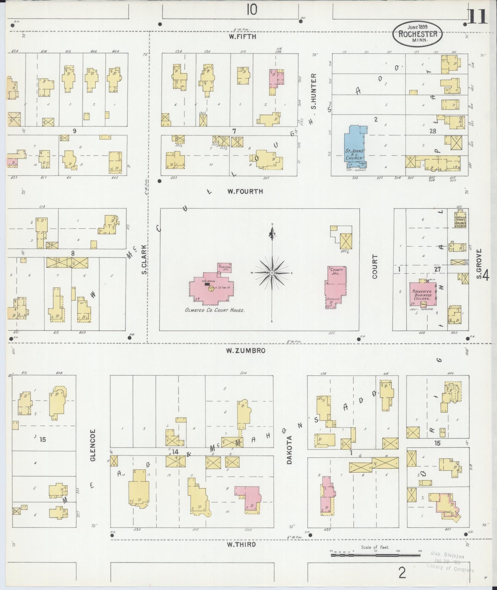 Sanborn Fire Insurance Map from Rochester, Olmsted County, Minnesota (1899), Sheet #0011 - Complete Map Set gallery image, historic Sanborn map, vintage wall art, Minnesota Minnesota