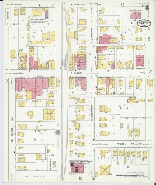 Sanborn Fire Insurance Map from Shelby, Richland County, Ohio (1919), Sheet #0008 - Historic Sanborn Fire Insurance Map Print, vintage old map wall art, antique decor, genealogy gift, Ohio Ohio map