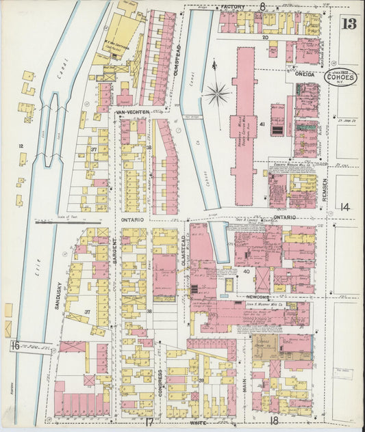 Sanborn Fire Insurance Map from Cohoes, Albany County, New York (1902), Sheet #0013 - Historic Sanborn Fire Insurance Map Print, vintage old map wall art, antique decor, genealogy gift, New York New York map