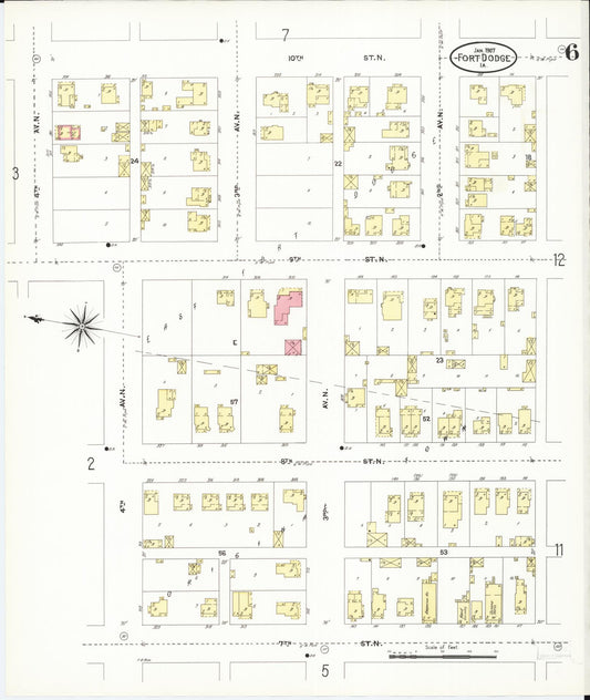 Sanborn Fire Insurance Map from Fort Dodge, Webster County, Iowa (1907), Sheet #0006 - Historic Sanborn Fire Insurance Map Print, vintage old map wall art
