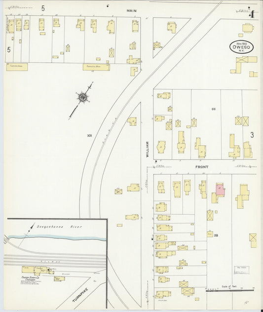 Sanborn Fire Insurance Map from Owego, Tioga County, New York (1910), Sheet #0004 - Historic Sanborn Fire Insurance Map Print, vintage old map wall art, antique decor, genealogy gift, New York New York map