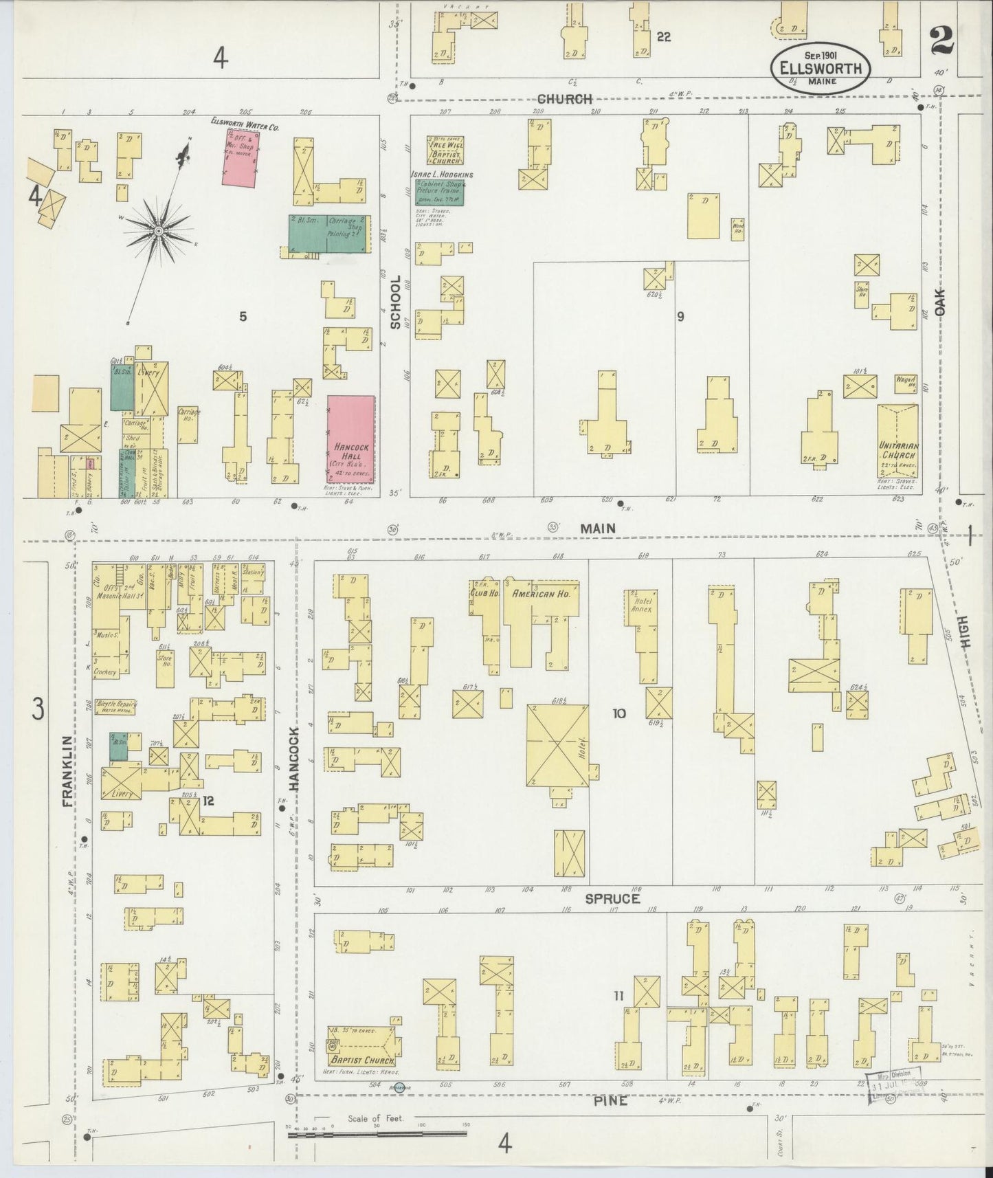 Sanborn Fire Insurance Map from Ellsworth, Hancock County, Maine (1901), Sheet #0002 - Historic Sanborn Fire Insurance Map Print, vintage old map wall art, antique decor, genealogy gift, Maine Maine map