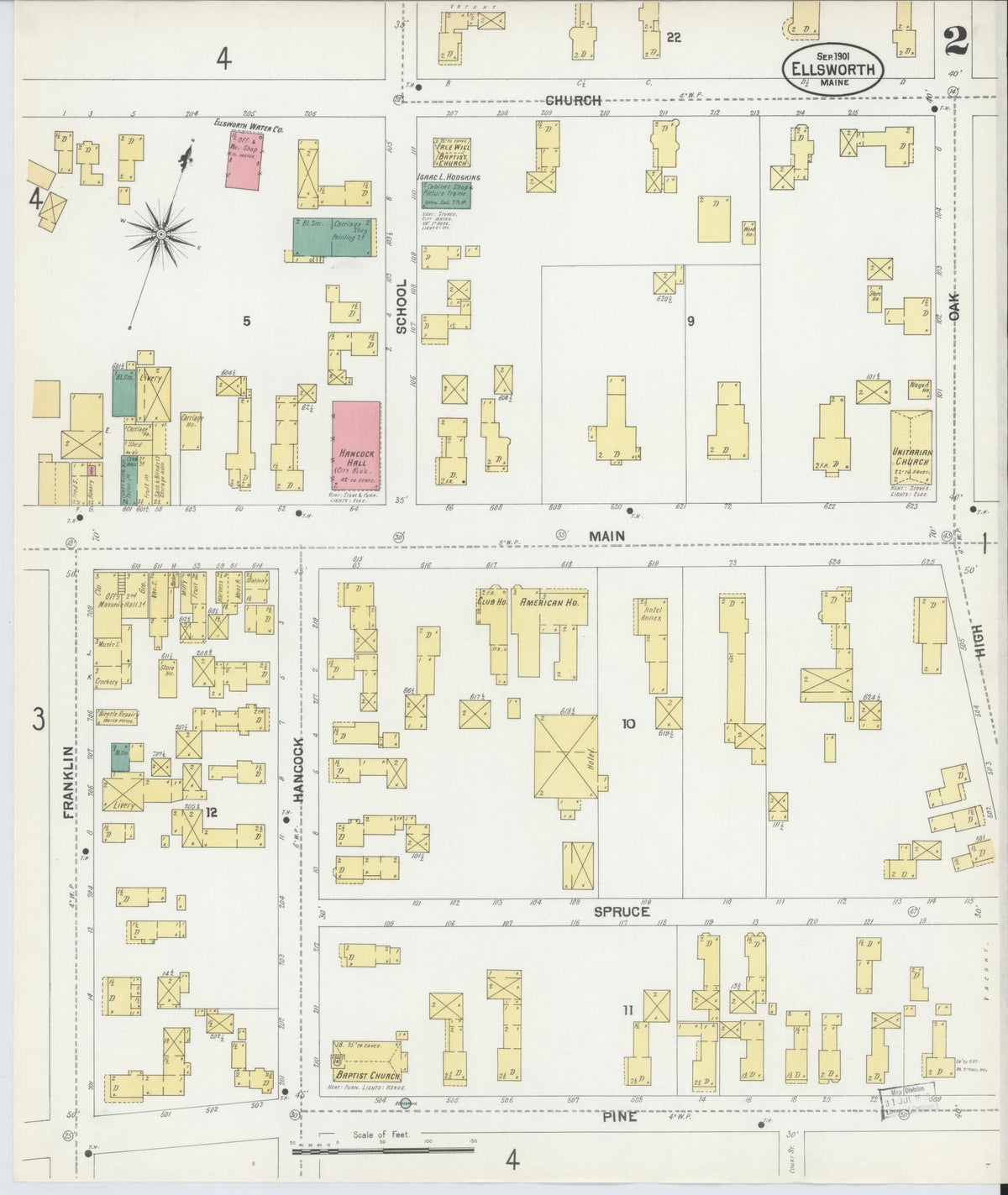 Sanborn Fire Insurance Map from Ellsworth, Hancock County, Maine (1901), Sheet #0002 - Historic Sanborn Fire Insurance Map Print, vintage old map wall art, antique decor, genealogy gift, Maine Maine map