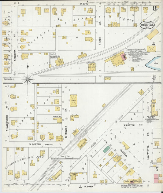 Sanborn Fire Insurance Map from Marshall, Saline County, Missouri (1900), Sheet #0008 - Historic Sanborn Fire Insurance Map Print, vintage old map wall art, antique decor, genealogy gift, Missouri Missouri map