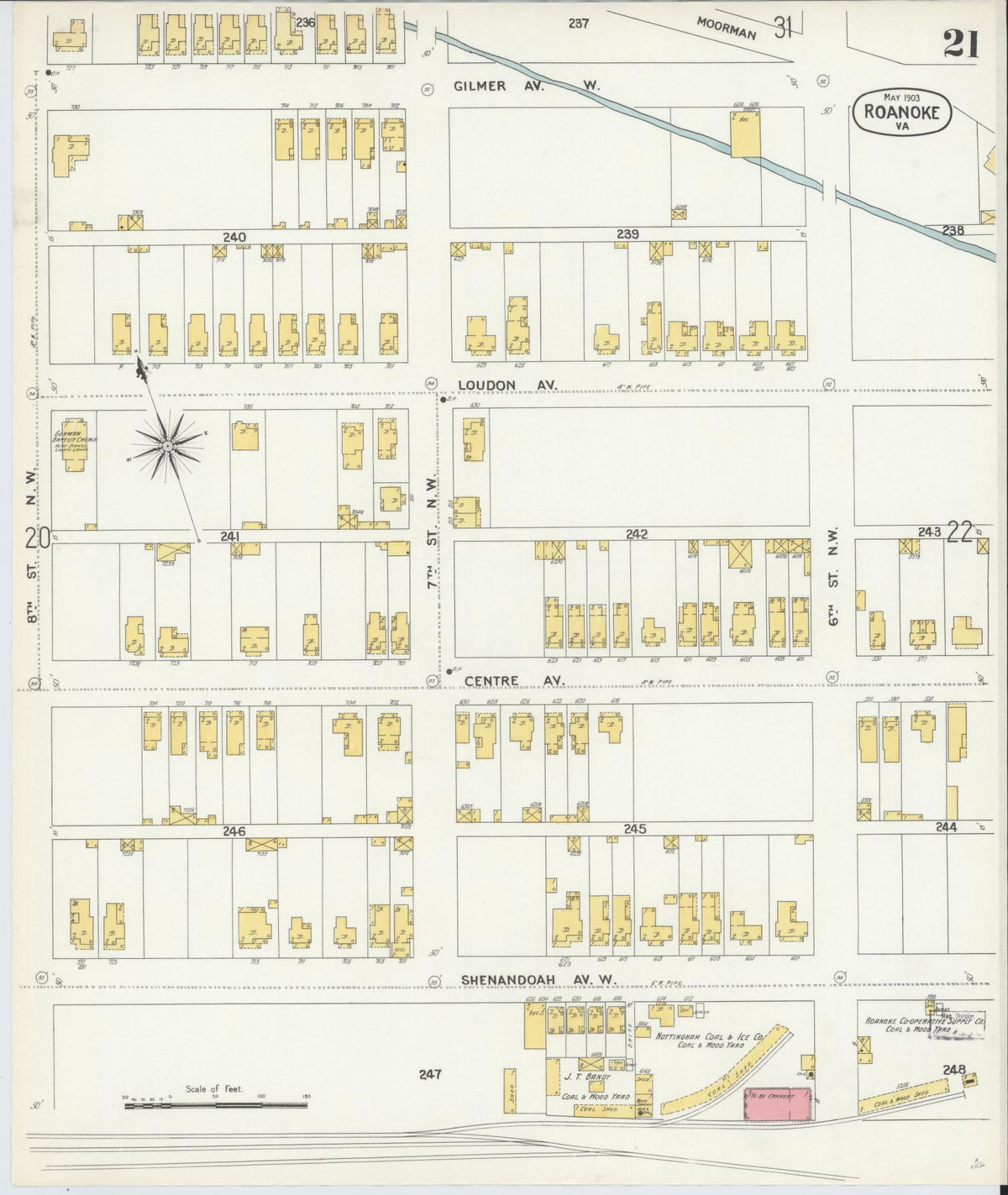 Sanborn Fire Insurance Map from Roanoke, Independent Cities, Virginia (1903), Sheet #0021 - Complete Map Set gallery image, historic Sanborn map, vintage wall art, Virginia Virginia