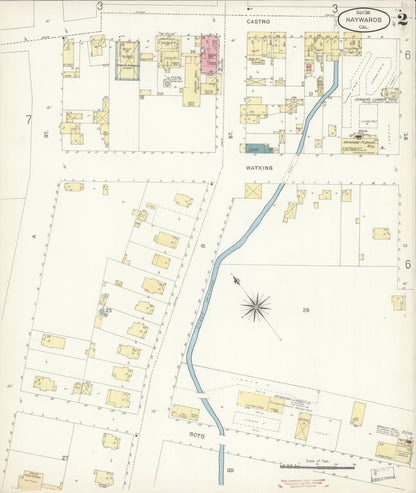 Sanborn Fire Insurance Map from Hayward, Alameda County, California (1896), Sheet #0002 - Complete Map Set gallery image, historic Sanborn map, vintage wall art, California California