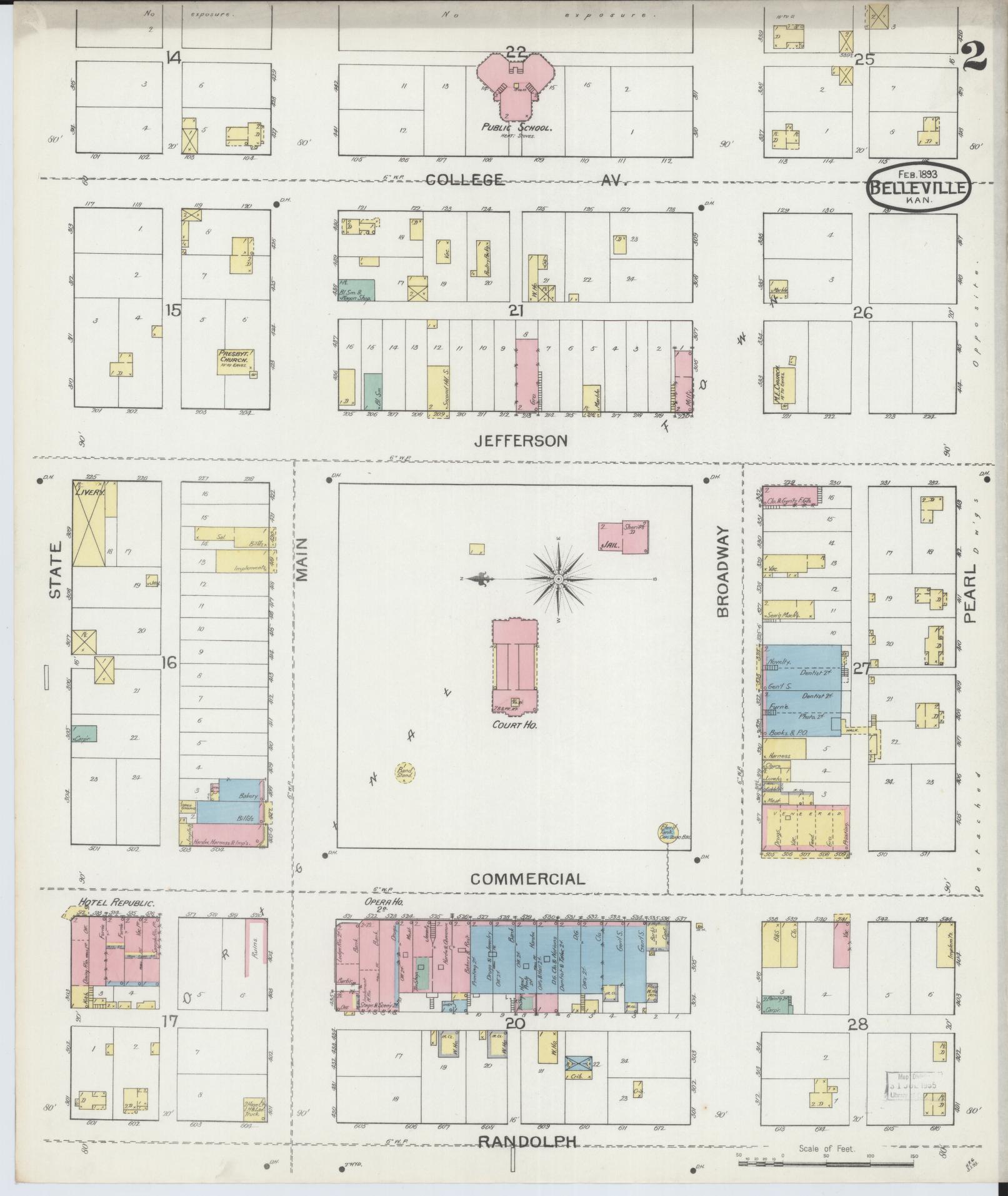 Sanborn Fire Insurance Map from Belleville, Republic County, Kansas (1893), Sheet #0002 - Complete Map Set gallery image, historic Sanborn map, vintage wall art, Kansas Kansas