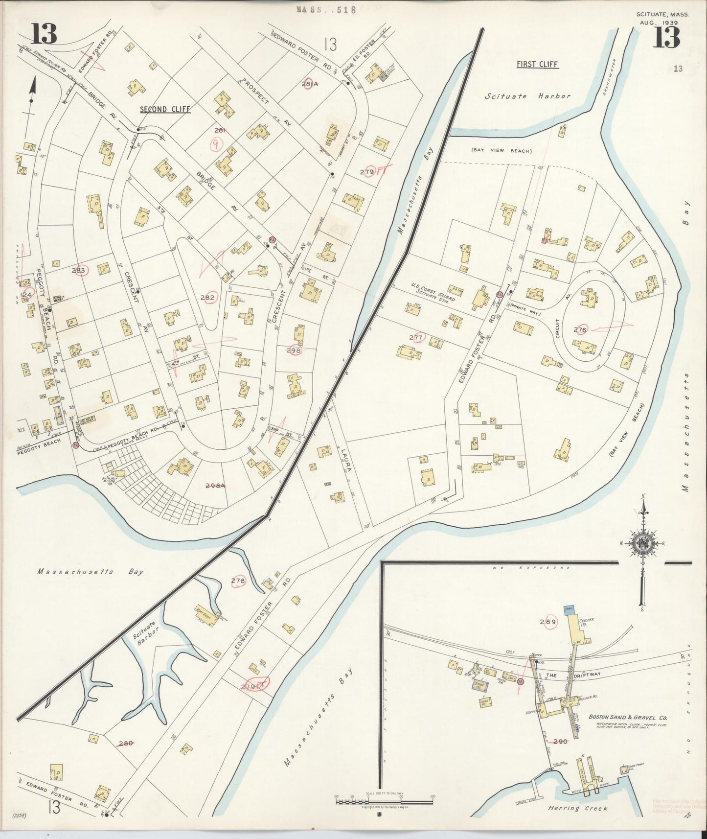 Sanborn Fire Insurance Map from Scituate, Plymouth County, Massachusetts (1944), Sheet #0013 - Complete Map Set gallery image, historic Sanborn map, vintage wall art, Massachusetts Massachusetts